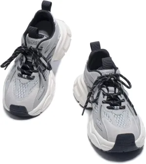 Womens Chunky Sneakers, Fashion Comfortable Round-Toe Sneakers for Women, Leather Lace Up Casual Platform Shoes, Comfortable Tennis Runnig Shoes