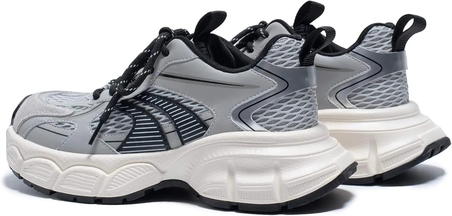 Womens Chunky Sneakers, Fashion Comfortable Round-Toe Sneakers for Women, Leather Lace Up Casual Platform Shoes, Comfortable Tennis Runnig Shoes