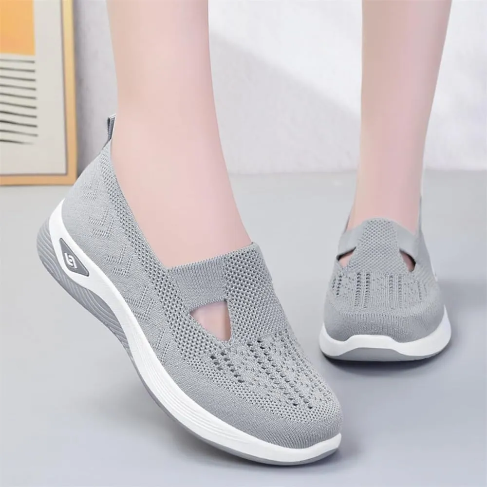 Women's Comfortable Breathable Knitted Sneakers, Outdoor Woven Cut-Out Orthopedic Soft Arch Support Walking Shoes for Women, Slip-On