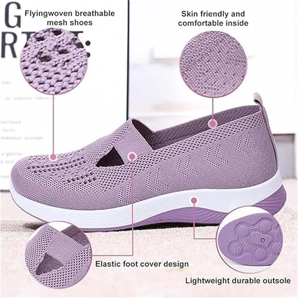 Women's Comfortable Breathable Knitted Sneakers, Outdoor Woven Cut-Out Orthopedic Soft Arch Support Walking Shoes for Women, Slip-On