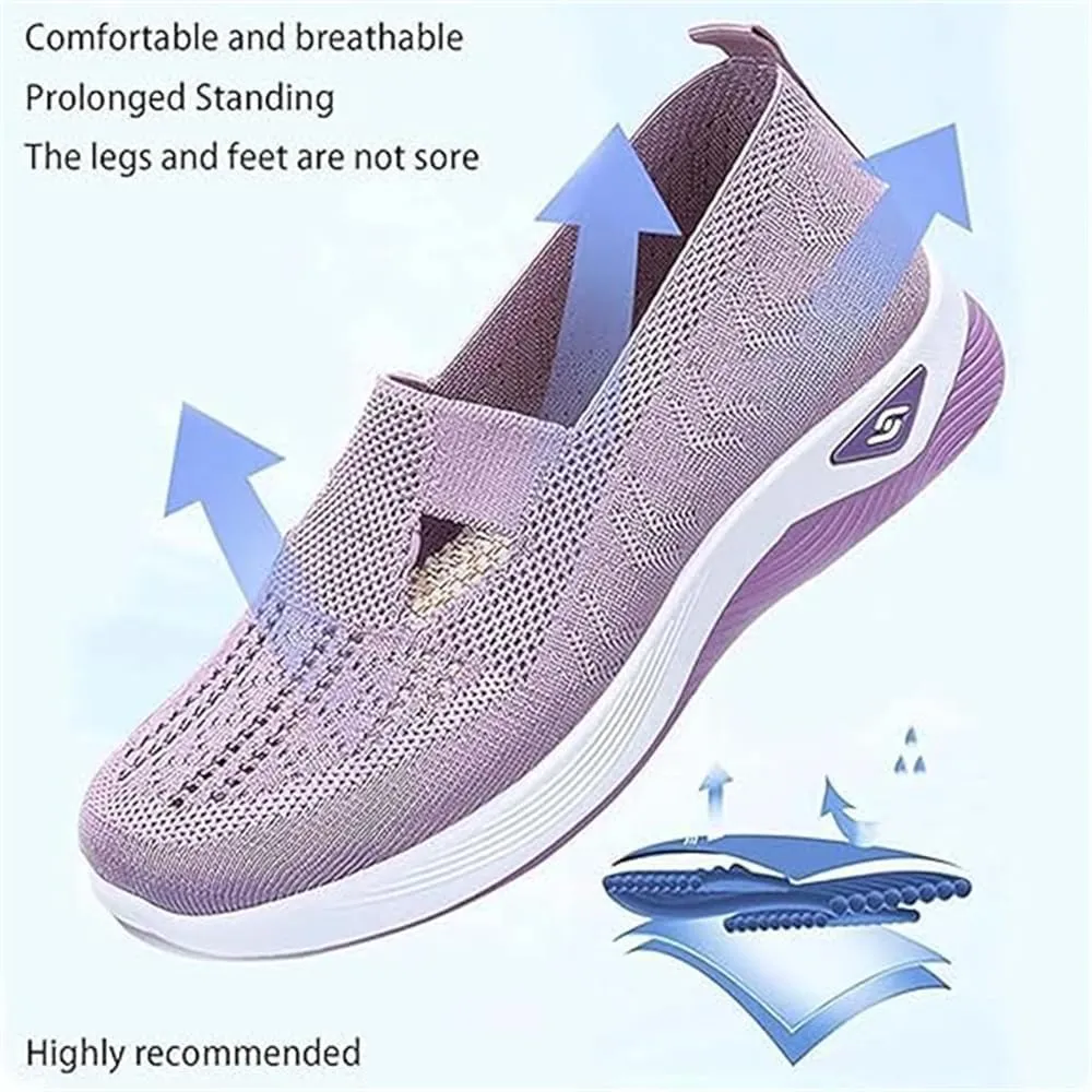 Women's Comfortable Breathable Knitted Sneakers, Outdoor Woven Cut-Out Orthopedic Soft Arch Support Walking Shoes for Women, Slip-On