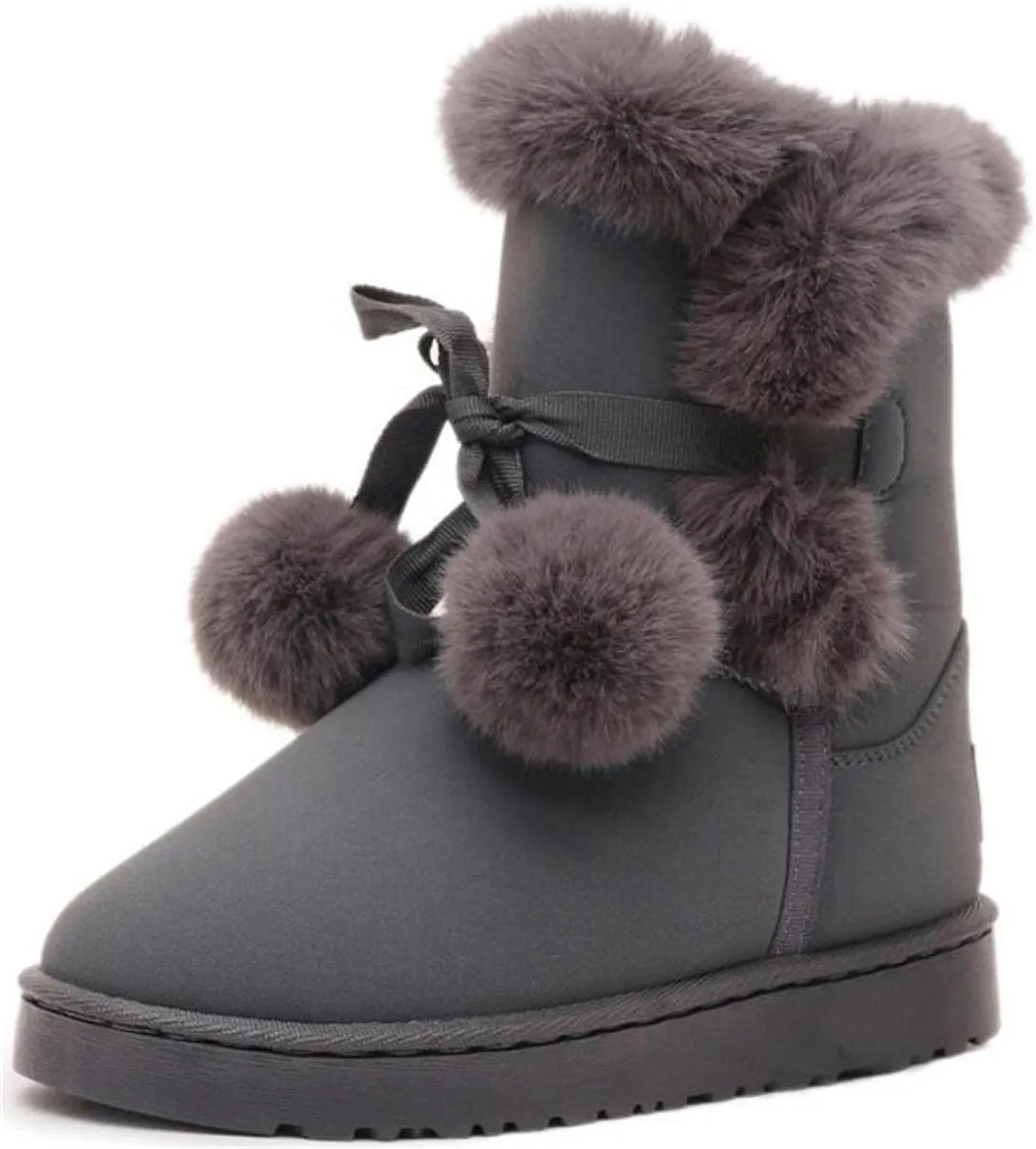 Women's Cute Pompon Lace Up Fur Winter Snow Boots Sweetheart Princess Fluffy Boots