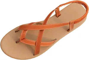 Women's Elastic Flat Sandals Ankle Strap Comfortable Dressy Summer Cute Strappy Open Toe Walking Beach Sandals For Woman 2025 Casual Bohe Womens Comfort CrissCross Slide Wedding Shoes for Daily Wear