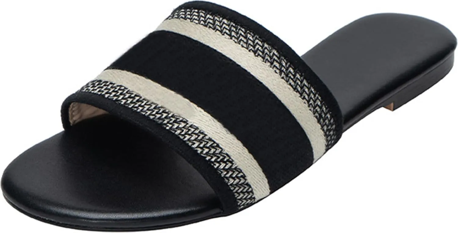 Women's Embroidered Band Sandals Open Toe Flat Sandals Summer Shoes