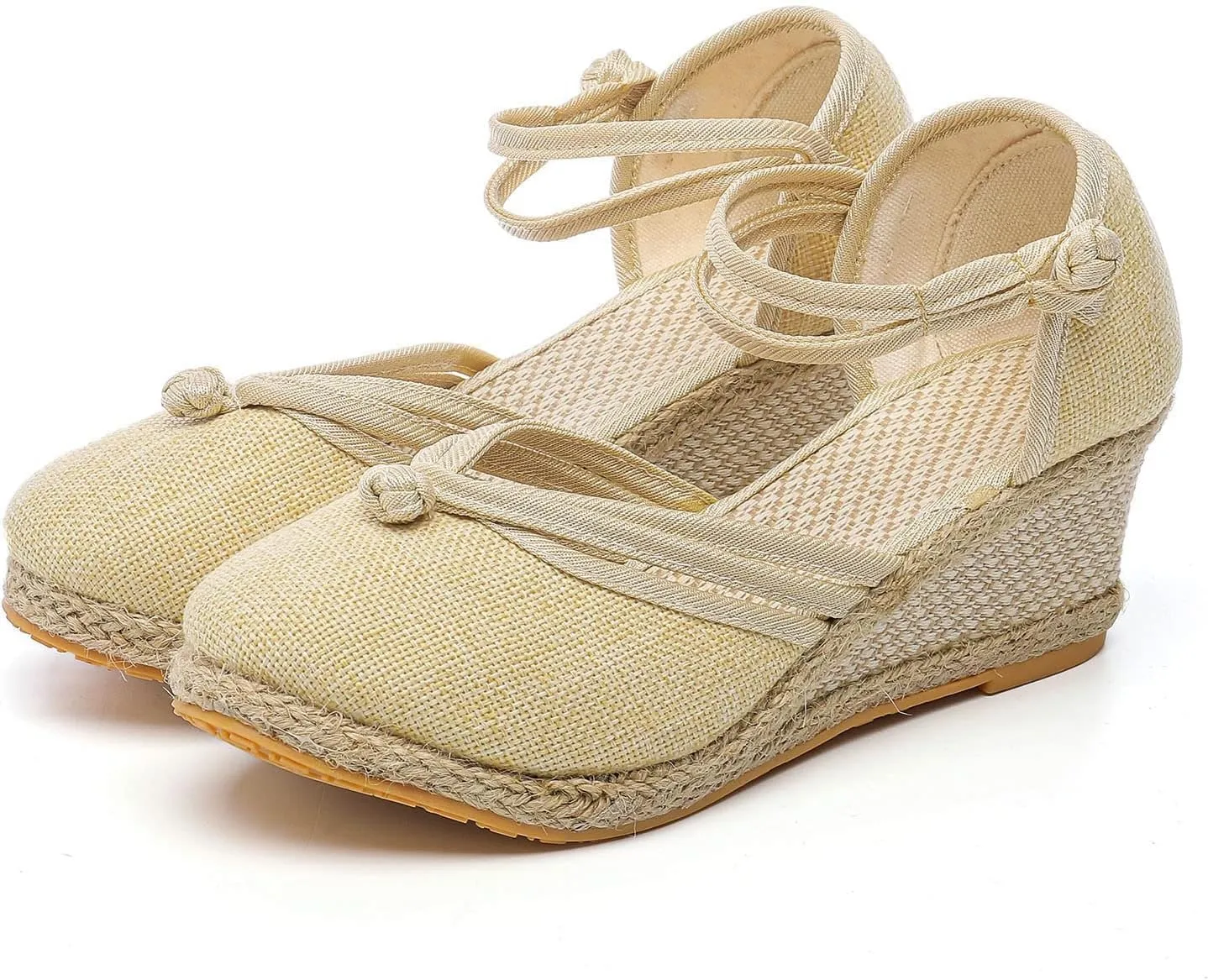 Women's Espadrilles Closed Toe Wedges Heels Sandals, Womens Close Toed Platform Wedge Shoes Comfortable Low Heel Canvas Dress Sandal for Outdoor Summer Beach with Ankle Strap