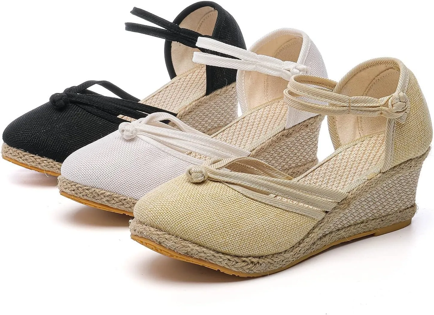 Women's Espadrilles Closed Toe Wedges Heels Sandals, Womens Close Toed Platform Wedge Shoes Comfortable Low Heel Canvas Dress Sandal for Outdoor Summer Beach with Ankle Strap