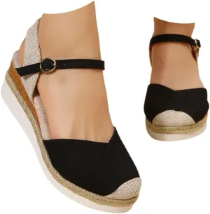 Women's Espadrilles Platform Wedge Sandals, Summer Closed Toe Buckle Ankle Strap Beach Comfortable Walking Shoes