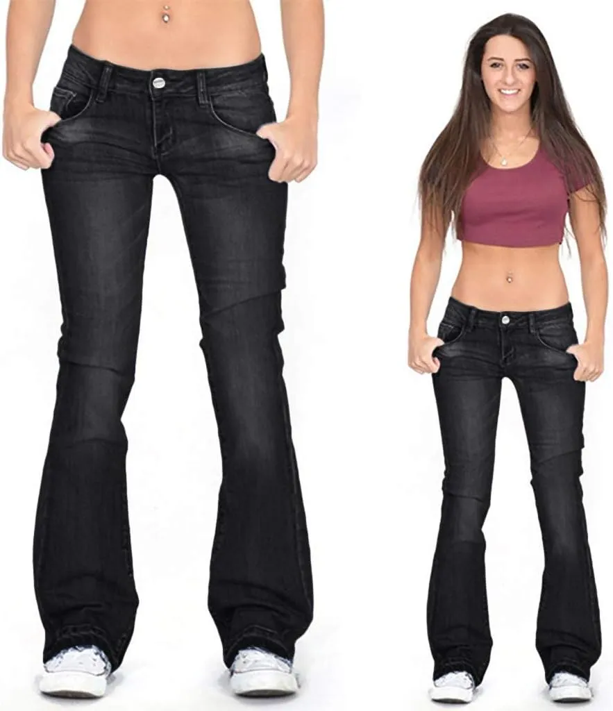 Women's Flare Jeans High Waisted Wide Leg Bell Bottom Denim Pants Butt Lift Retro Bootcut Stretch Trouser with Pockets