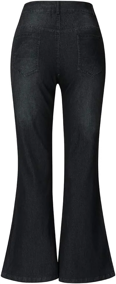 Women's Flare Jeans High Waisted Wide Leg Bell Bottom Denim Pants Butt Lift Retro Bootcut Stretch Trouser with Pockets