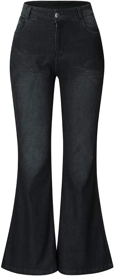 Women's Flare Jeans High Waisted Wide Leg Bell Bottom Denim Pants Butt Lift Retro Bootcut Stretch Trouser with Pockets
