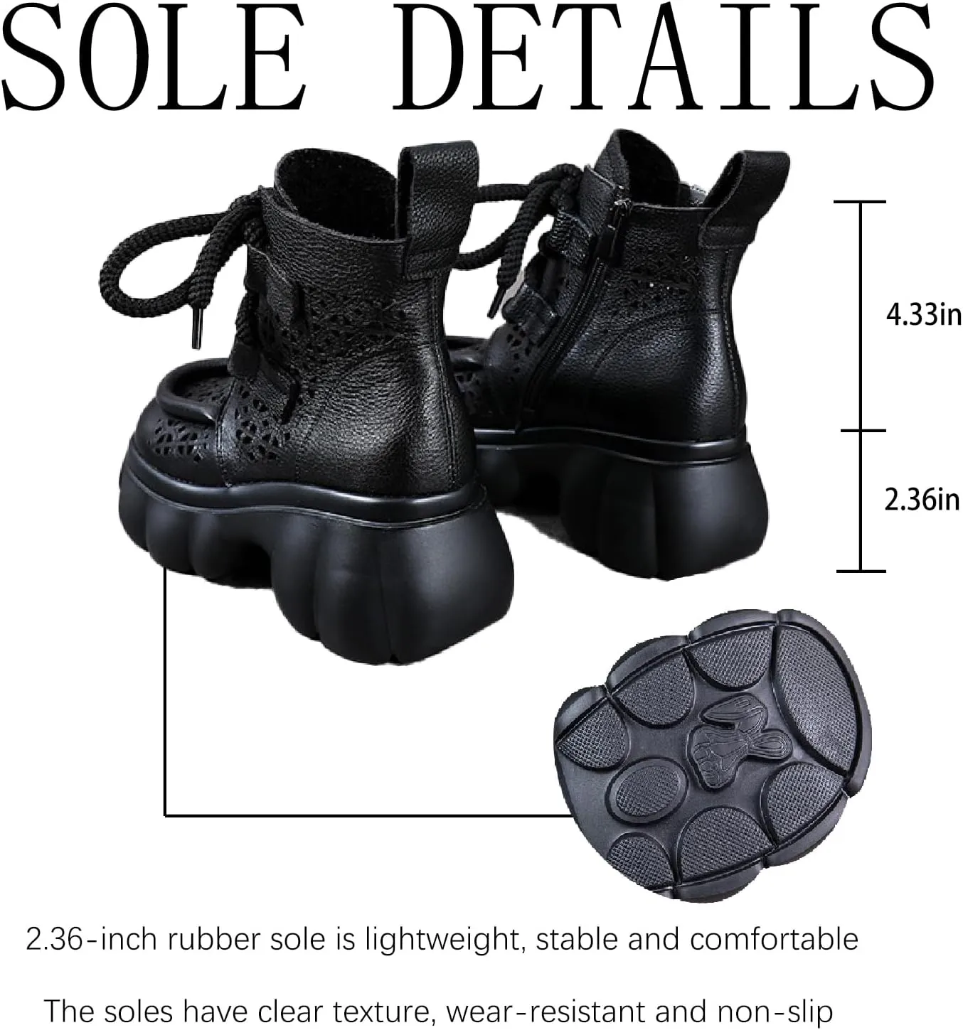 Women's Genuine Leather Lace Up Platform Gladiator Sandals With Side Zipper Comfortable Breathable Closed Toe Lug Sole Chunky Heel Summer Hollow Y2K Ankle Boots