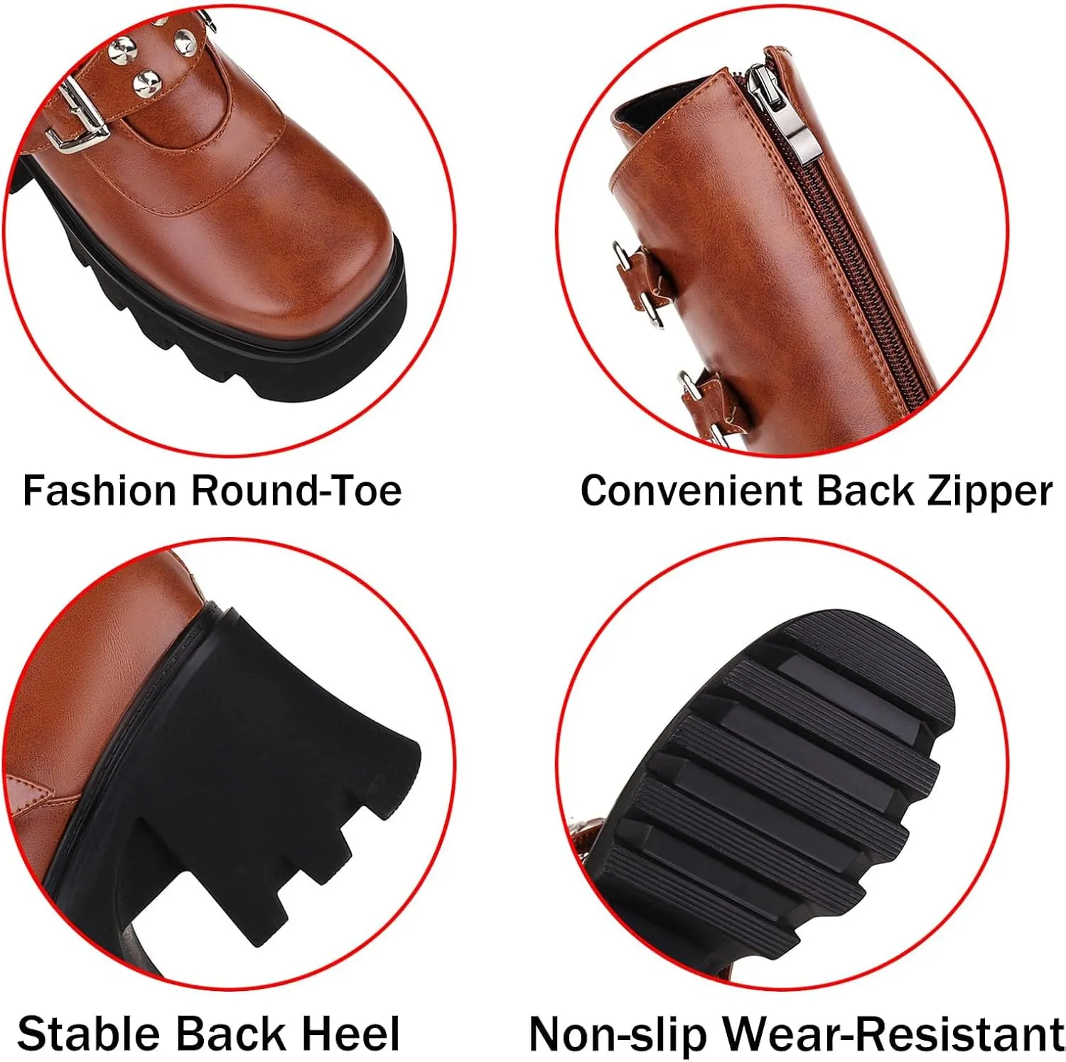 Women's Goth Platform Mid Calf Boots Studded Wide Mid Calf Combat Punk Boots Round Toe Buckle Chunky Heel Back Zipper Thick Sole Ankle Booties