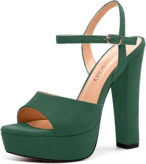 Women's Heeled Sandals, Buckle Ankle Strap Platform High Heels, Round Open Toe Fashion Suede Wedding Working Partying Shoes for Women