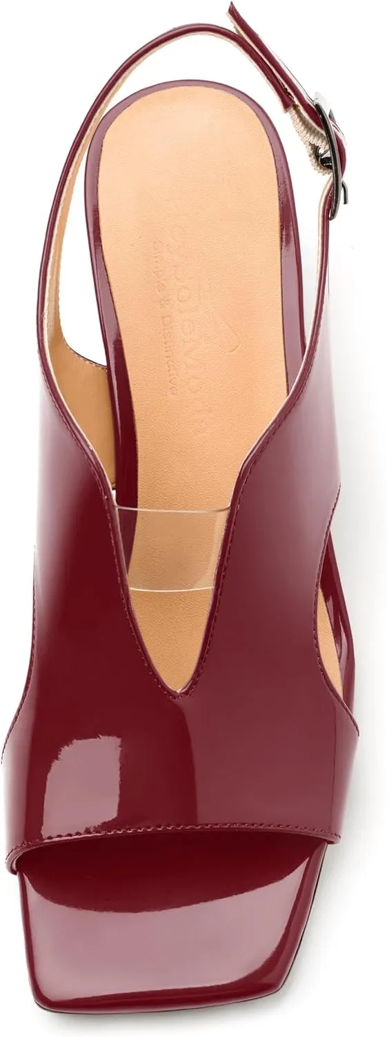 Womens Heeled Sandals, Square Peep Toe Mid Block Heel Slingback Sandals for Women, Leather Insole Chunky Heel Sandals with Buckle 2"