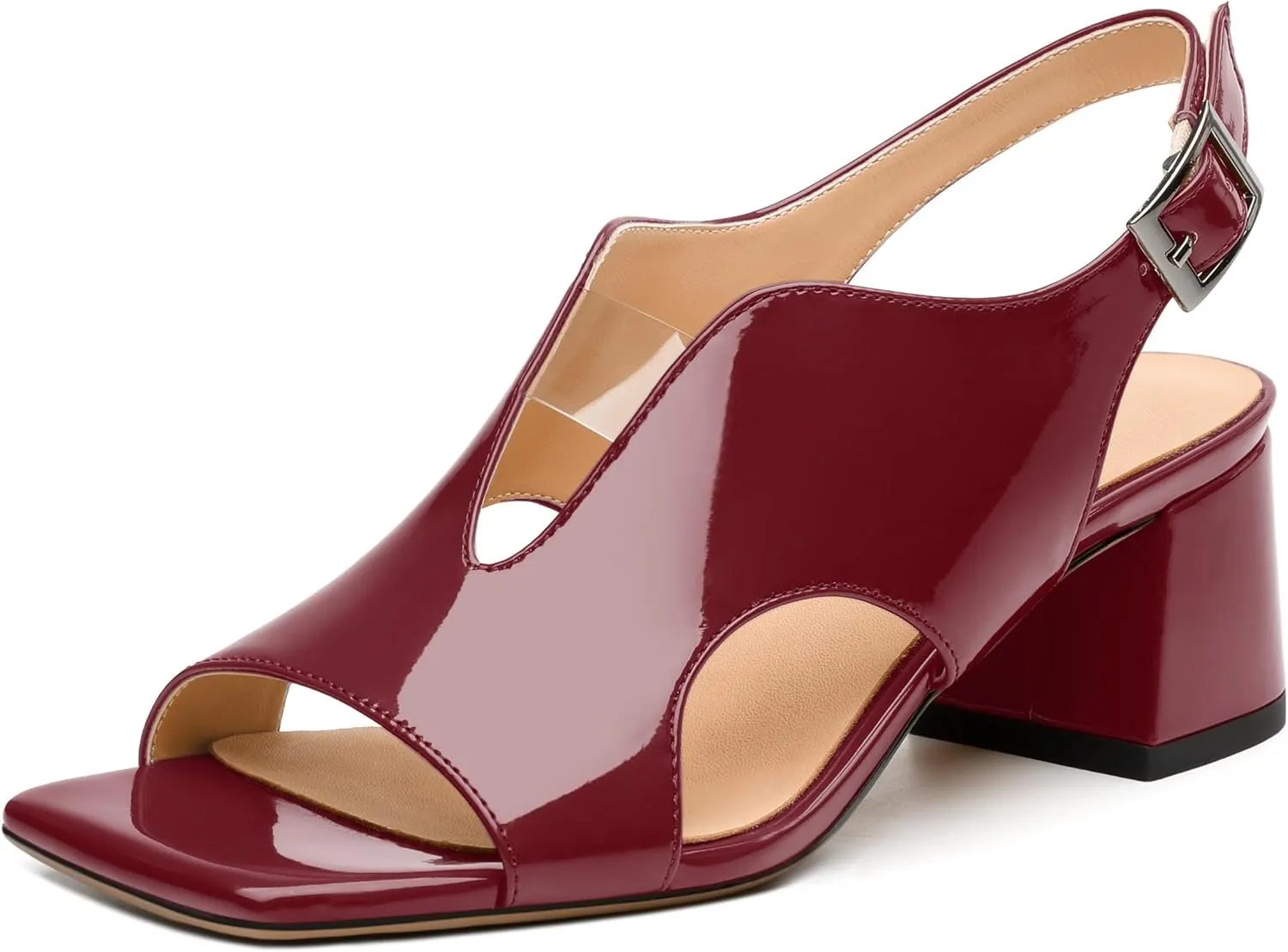 Womens Heeled Sandals, Square Peep Toe Mid Block Heel Slingback Sandals for Women, Leather Insole Chunky Heel Sandals with Buckle 2"