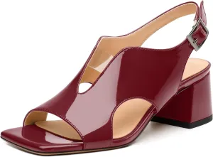Womens Heeled Sandals, Square Peep Toe Mid Block Heel Slingback Sandals for Women, Leather Insole Chunky Heel Sandals with Buckle 2"