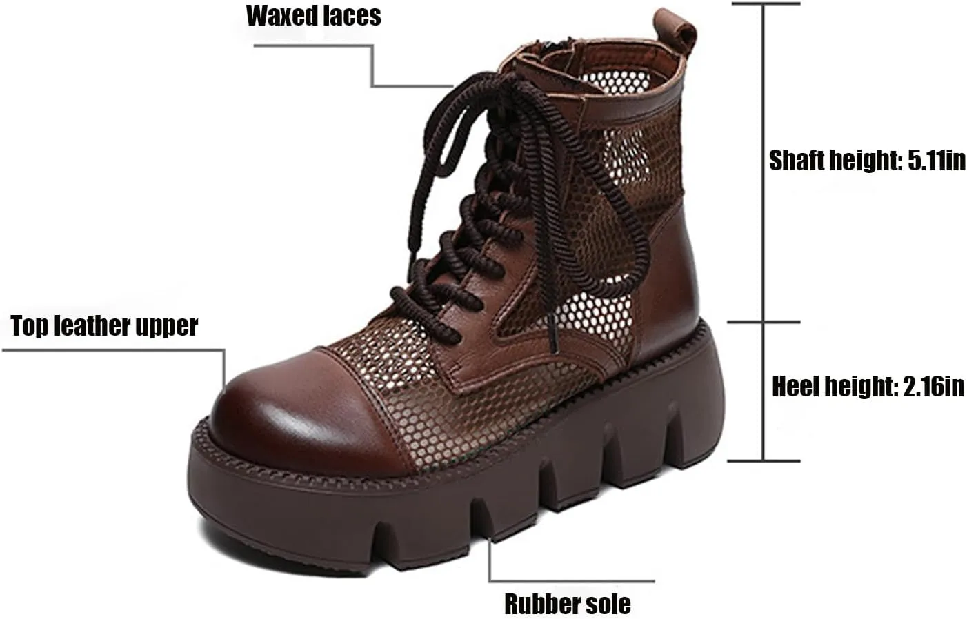 Women's Hollow Mesh Lace Up Platform Ankle Boots,Fashion Round Toe Side Zip Breathable Summer Boot Sandals Casual Non-Slip Punk Booties