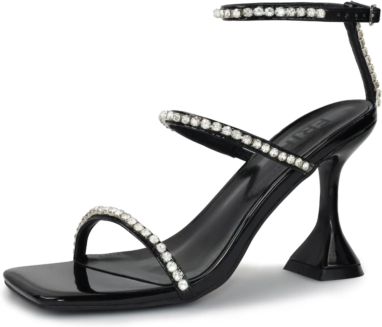 Women's Kitten Heel Rhinestone Sandals Lace Up Square Open Toe Heels Sparkly Sandals with Stiletto Buckle Strap for Dress Party Prom Wedding High Heeled Shoes