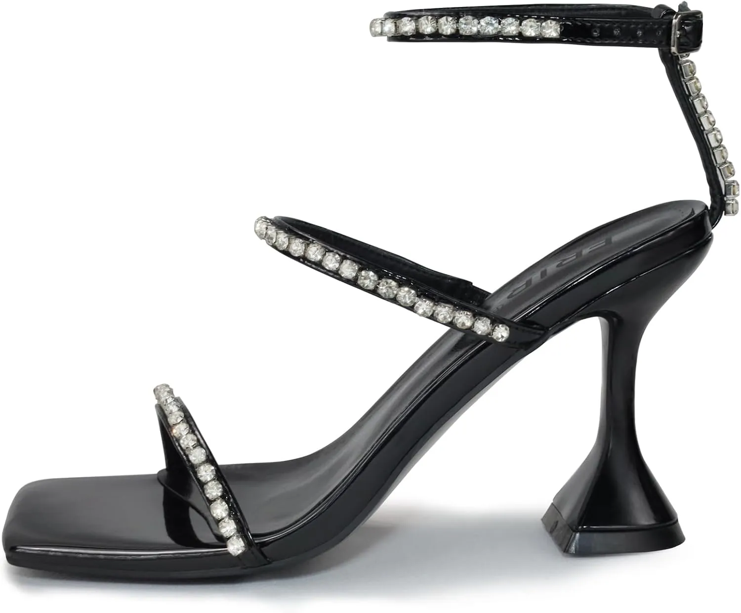 Women's Kitten Heel Rhinestone Sandals Lace Up Square Open Toe Heels Sparkly Sandals with Stiletto Buckle Strap for Dress Party Prom Wedding High Heeled Shoes