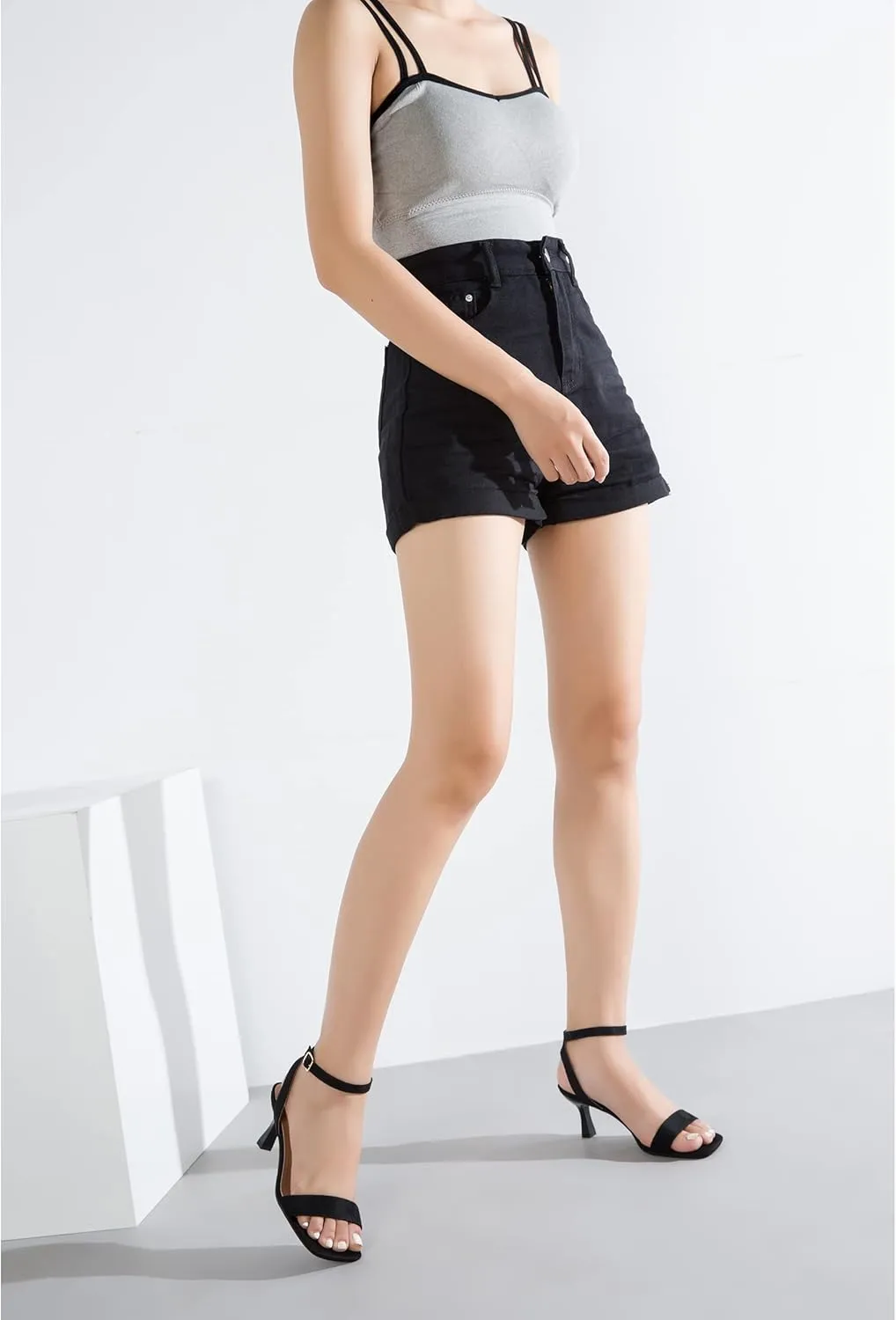 Women's Kitten Heels Sandals Ankle Strap Square Open Toe Summer Party Dress Wedding Dance Shoes