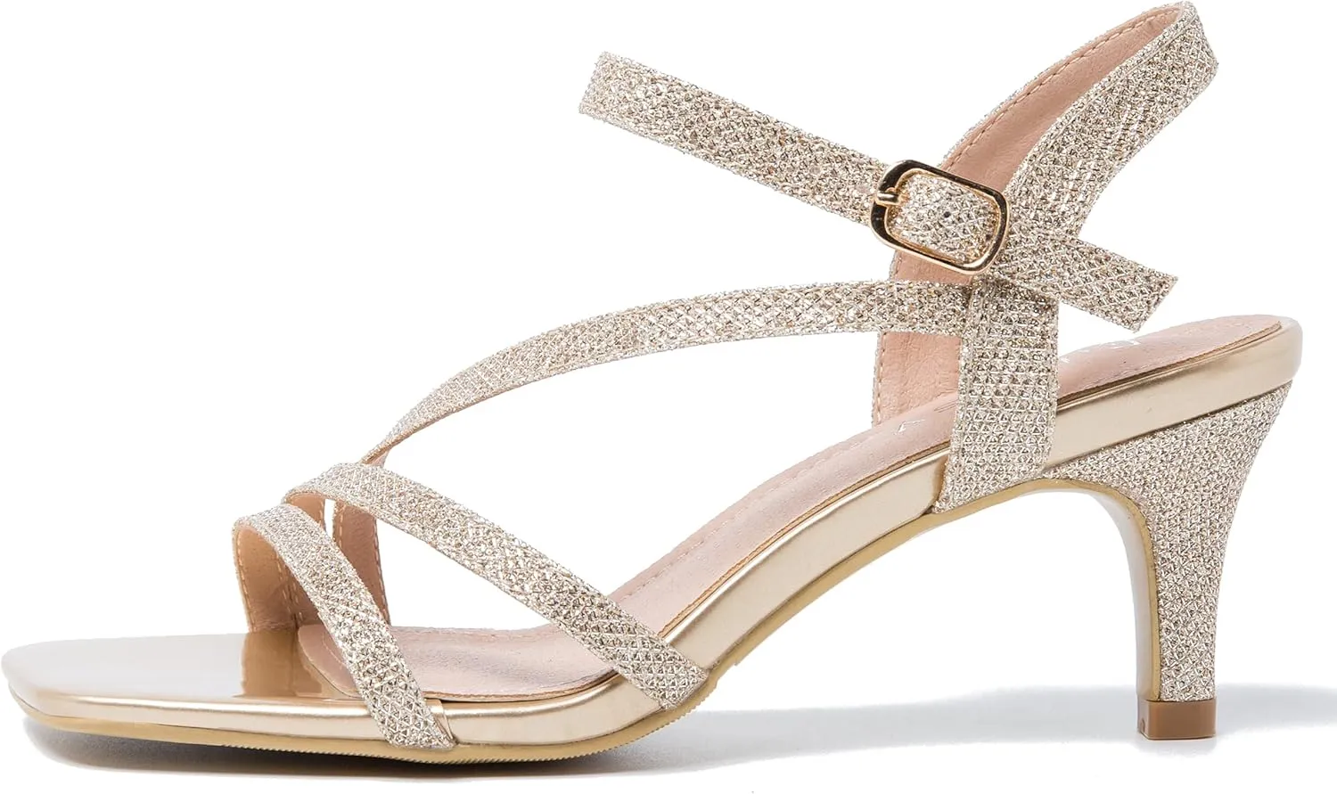 Women's Kitten Heels Strappy Square Open Toe Sandals Ankle Straps Slingback Party Dress Wedding Dance Shoes