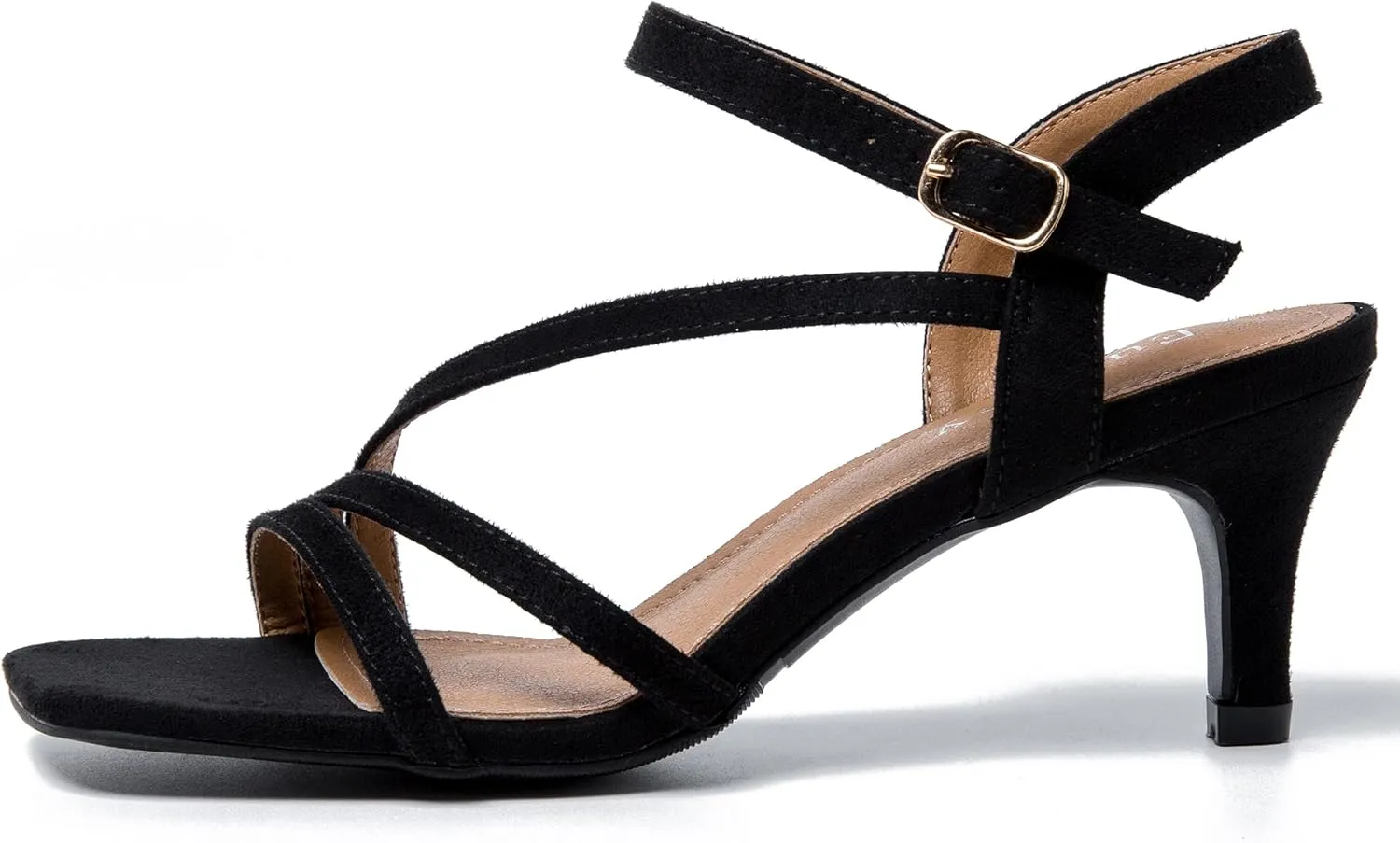 Women's Kitten Heels Strappy Square Open Toe Sandals Ankle Straps Slingback Party Dress Wedding Dance Shoes