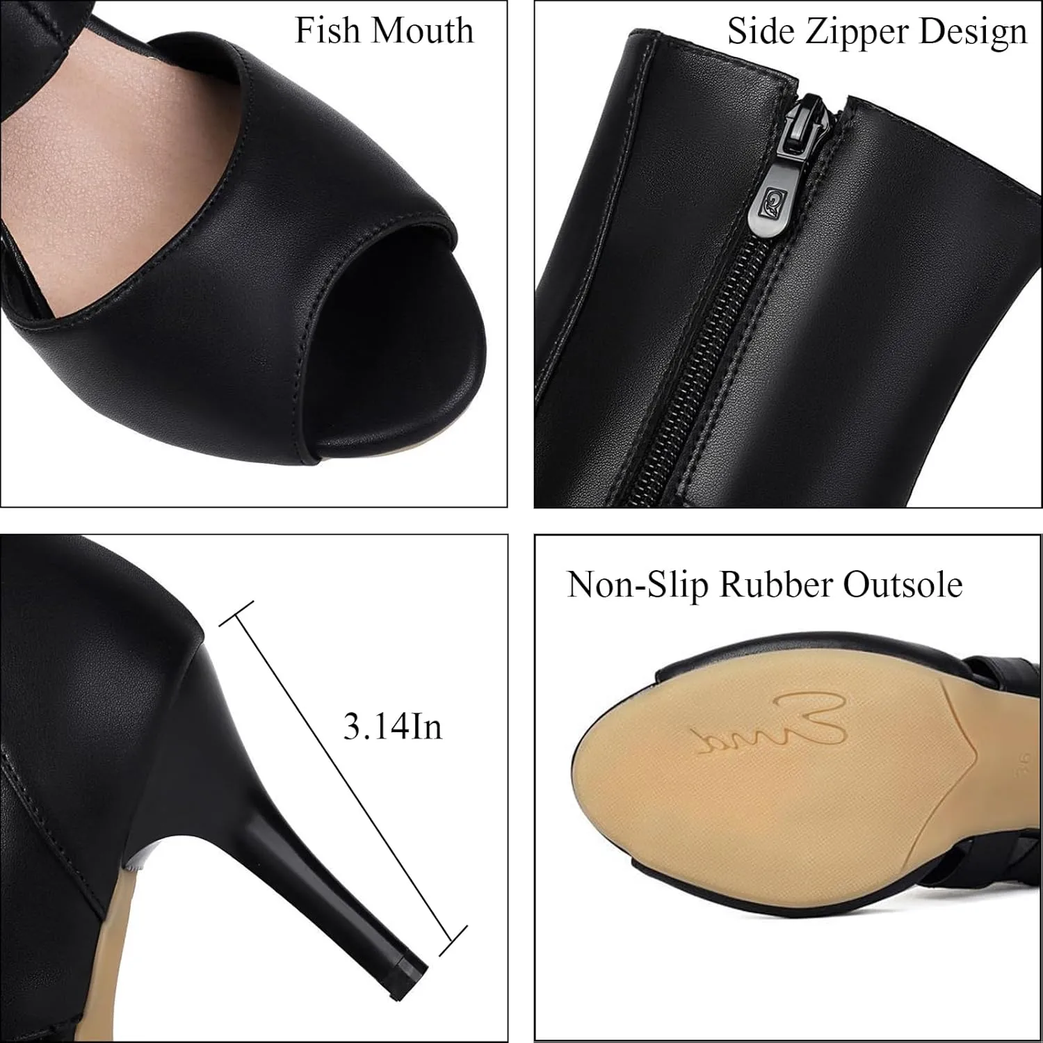 Women'S Leather Fish Mouth Stiletto Heel Ankle Boots Classic Breathable Side Zipper Open Toe Dress Bootie Sandals Summer Casual And Comfortable Outdoor Walking Sandals