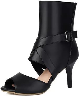 Women'S Leather Fish Mouth Stiletto Heel Ankle Boots Classic Breathable Side Zipper Open Toe Dress Bootie Sandals Summer Casual And Comfortable Outdoor Walking Sandals