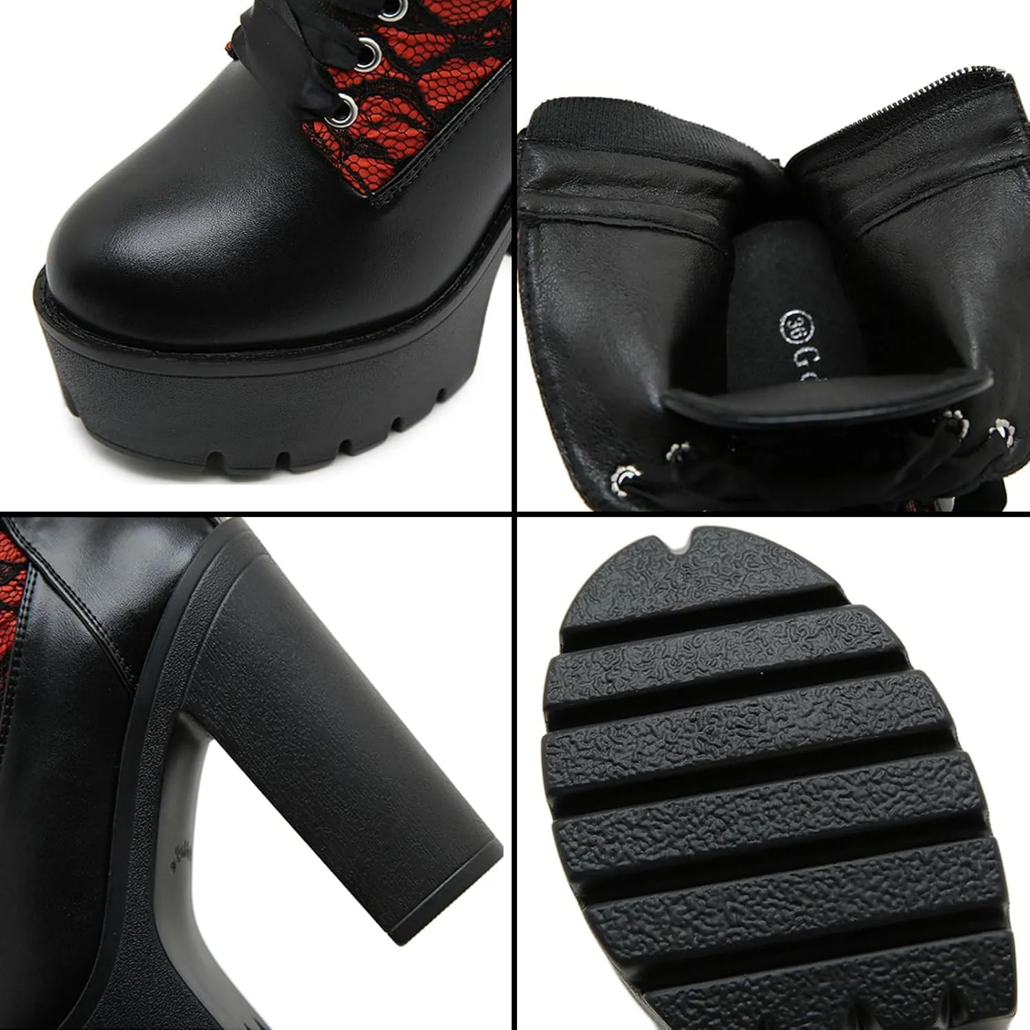 Women's Leather Lace Splicing Platform Chunky Heels Gothic Ankle Boots Classic Round Toe Lace up Back Zipper Fashion Thick High Heel Combat Boots Comfortable Rave Boots Punk Booties