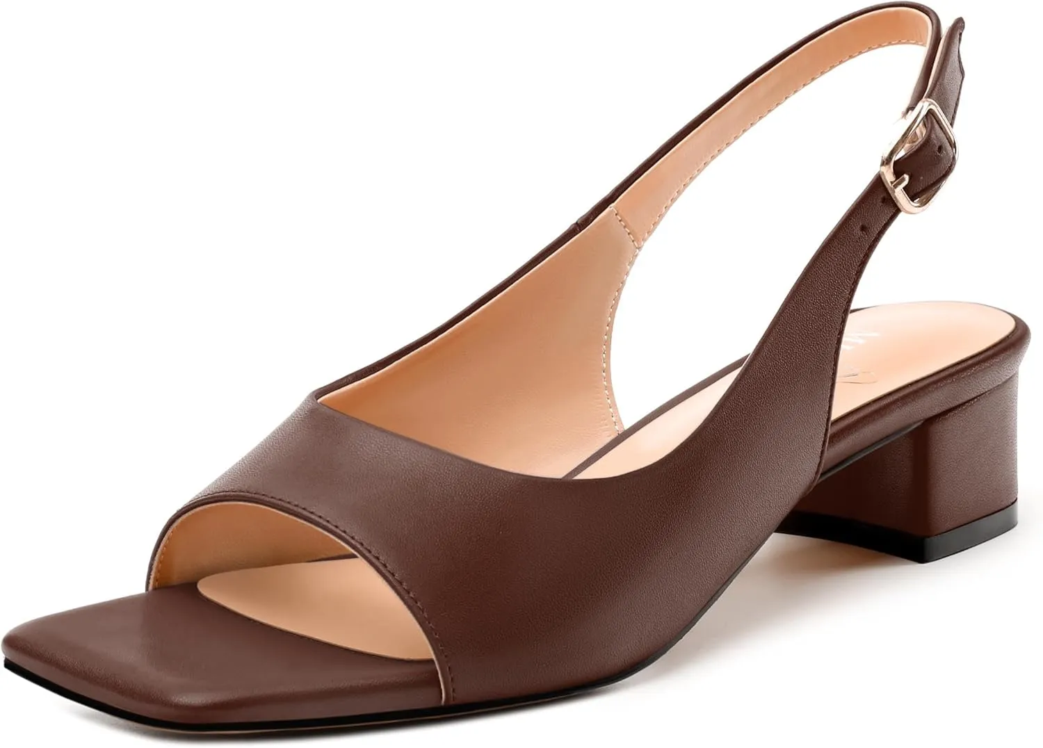 Womens Low Heel Slingbacks, Square Peep Toe Block Heel Sandals for Women, Comfort Heeled Casual Shoes