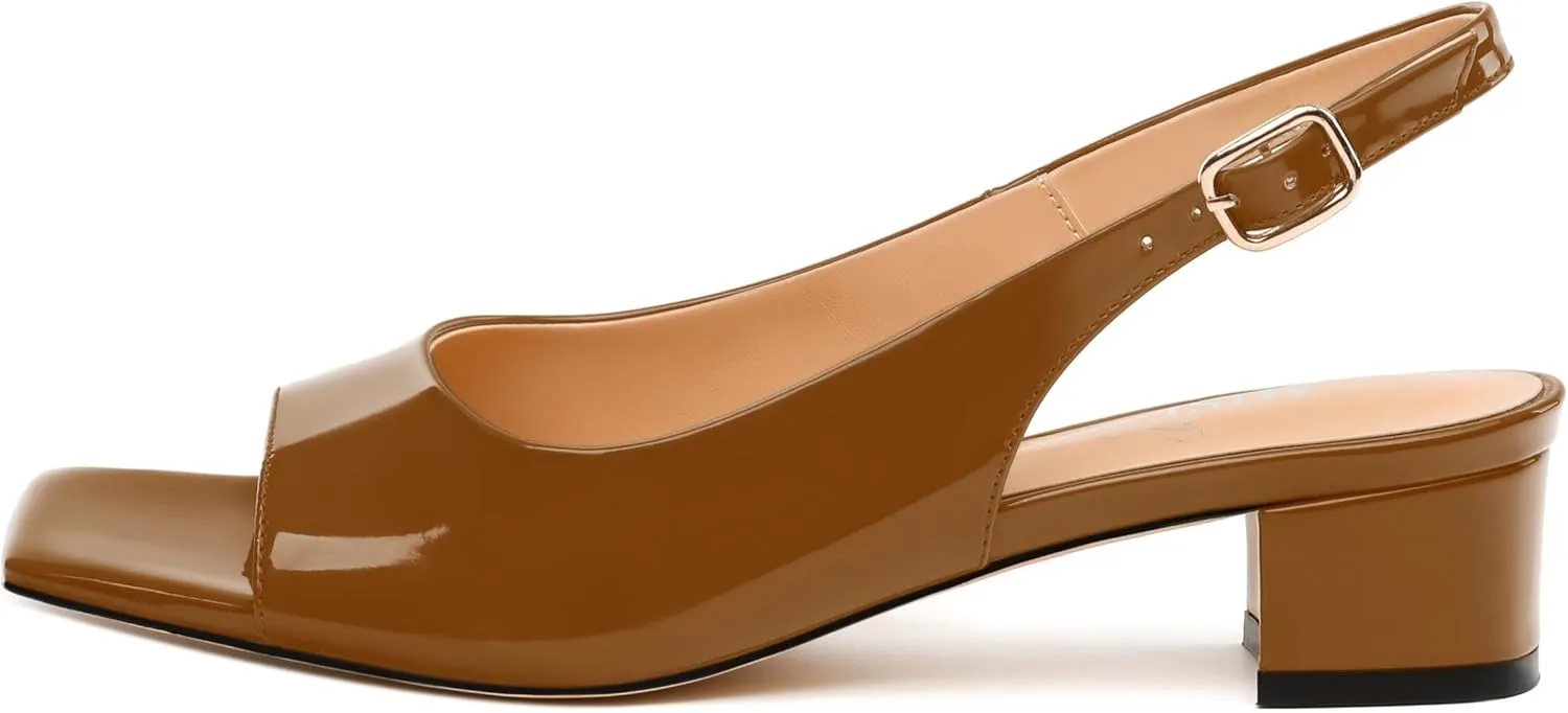 Womens Low Heel Slingbacks, Square Peep Toe Block Heel Sandals for Women, Comfort Heeled Casual Shoes