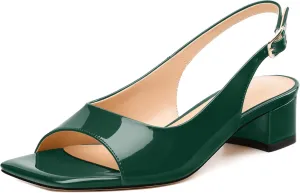 Womens Low Heel Slingbacks, Square Peep Toe Block Heel Sandals for Women, Comfort Heeled Casual Shoes