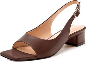 Womens Low Heel Slingbacks, Square Peep Toe Block Heel Sandals for Women, Comfort Heeled Casual Shoes
