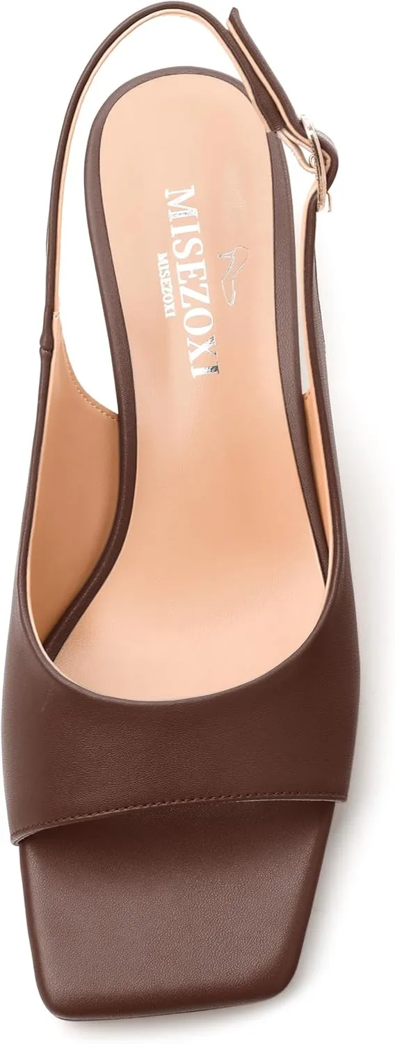 Womens Low Heel Slingbacks, Square Peep Toe Block Heel Sandals for Women, Comfort Heeled Casual Shoes