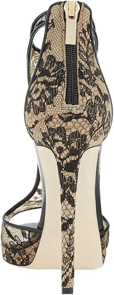 Women's Open Toe T-strap Stilettos High Heels Sandals Summer Platform Mesh Zip Party Dressy Heeled Sandal