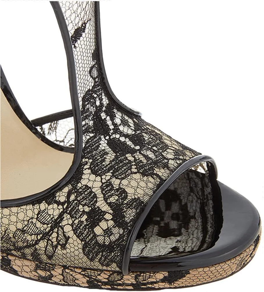 Women's Open Toe T-strap Stilettos High Heels Sandals Summer Platform Mesh Zip Party Dressy Heeled Sandal