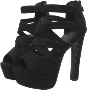 Women'S Peep Toe Strappy High Heels Platform Block Heeled Sandals