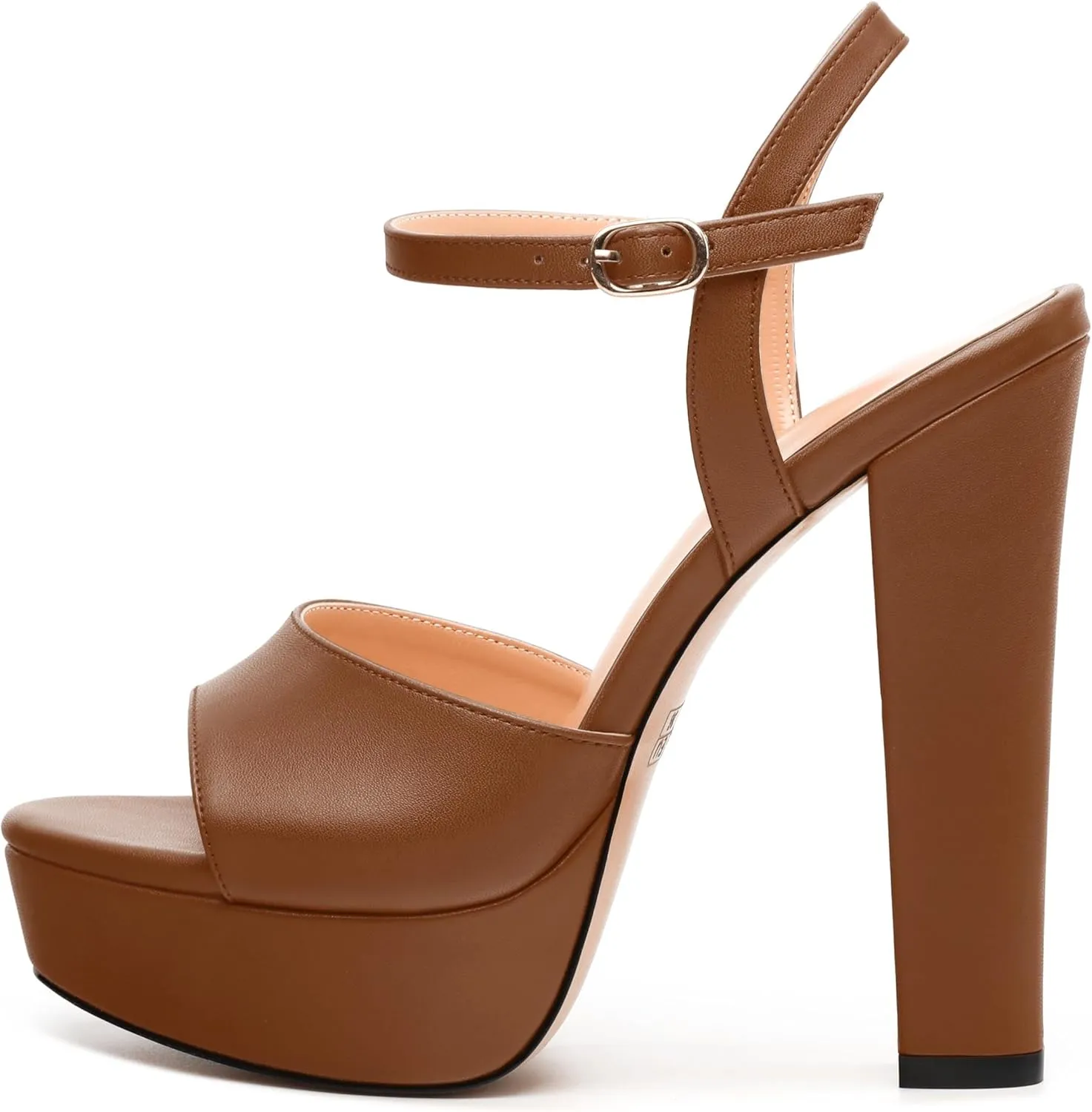 Womens Platform Sandals Open Toe Buckle Ankle Strap Fashion Solid Matte Heeled Sandals 5 inch