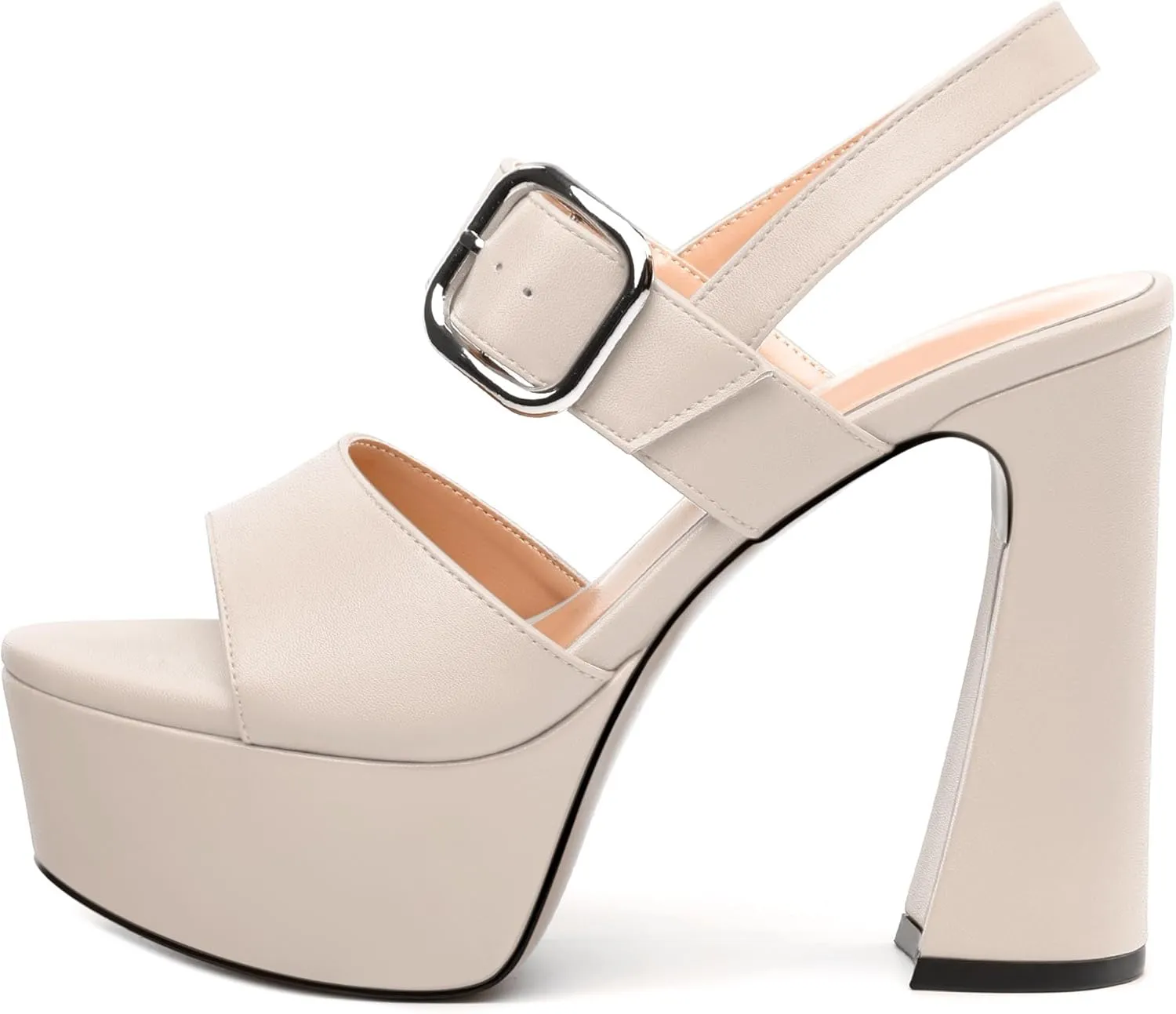 Women's Platform Sandals, Round Toe Chunky High Heels, Fashion Ankle Strap Buckle Heeled Sandal 4.8 Inch