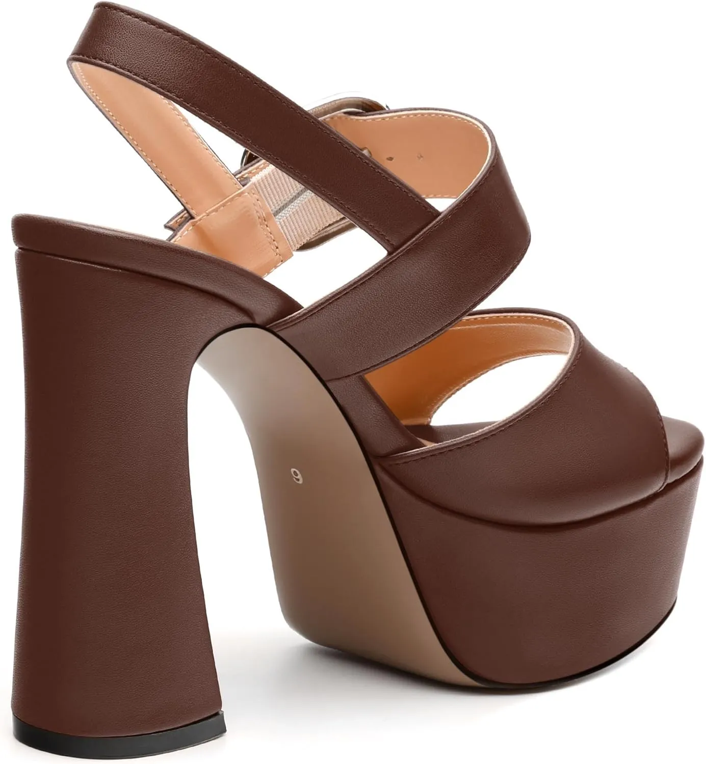 Women's Platform Sandals, Round Toe Chunky High Heels, Fashion Ankle Strap Buckle Heeled Sandal 4.8 Inch