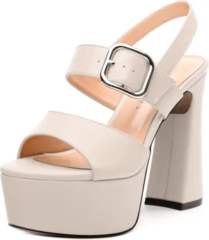 Women's Platform Sandals, Round Toe Chunky High Heels, Fashion Ankle Strap Buckle Heeled Sandal 4.8 Inch
