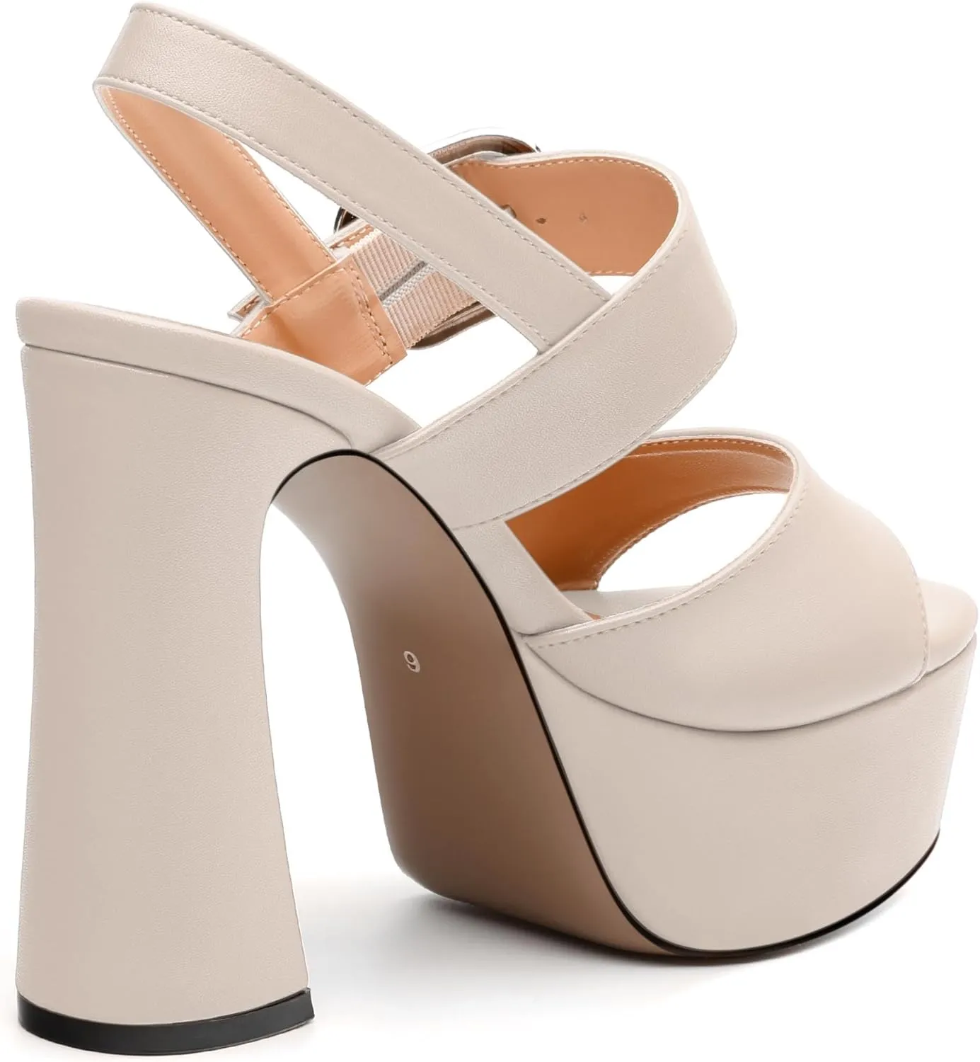 Women's Platform Sandals, Round Toe Chunky High Heels, Fashion Ankle Strap Buckle Heeled Sandal 4.8 Inch