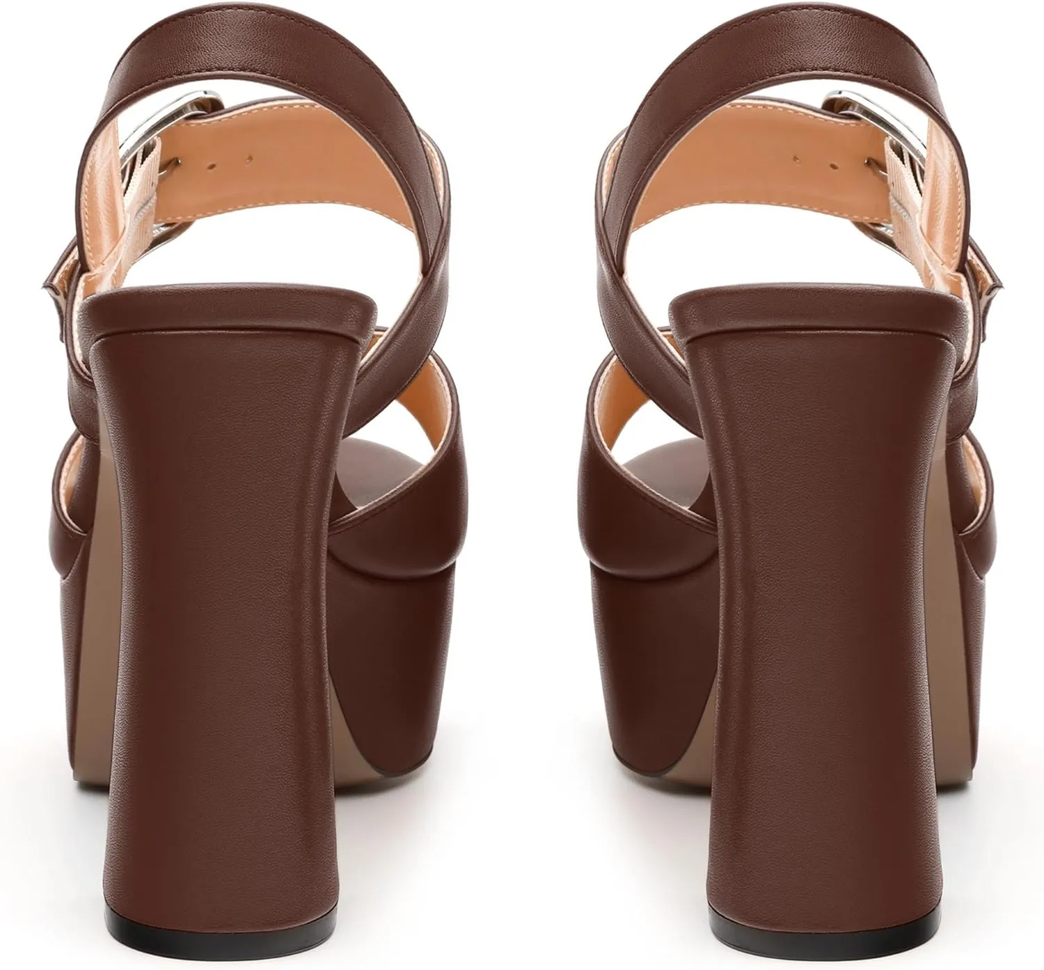 Women's Platform Sandals, Round Toe Chunky High Heels, Fashion Ankle Strap Buckle Heeled Sandal 4.8 Inch