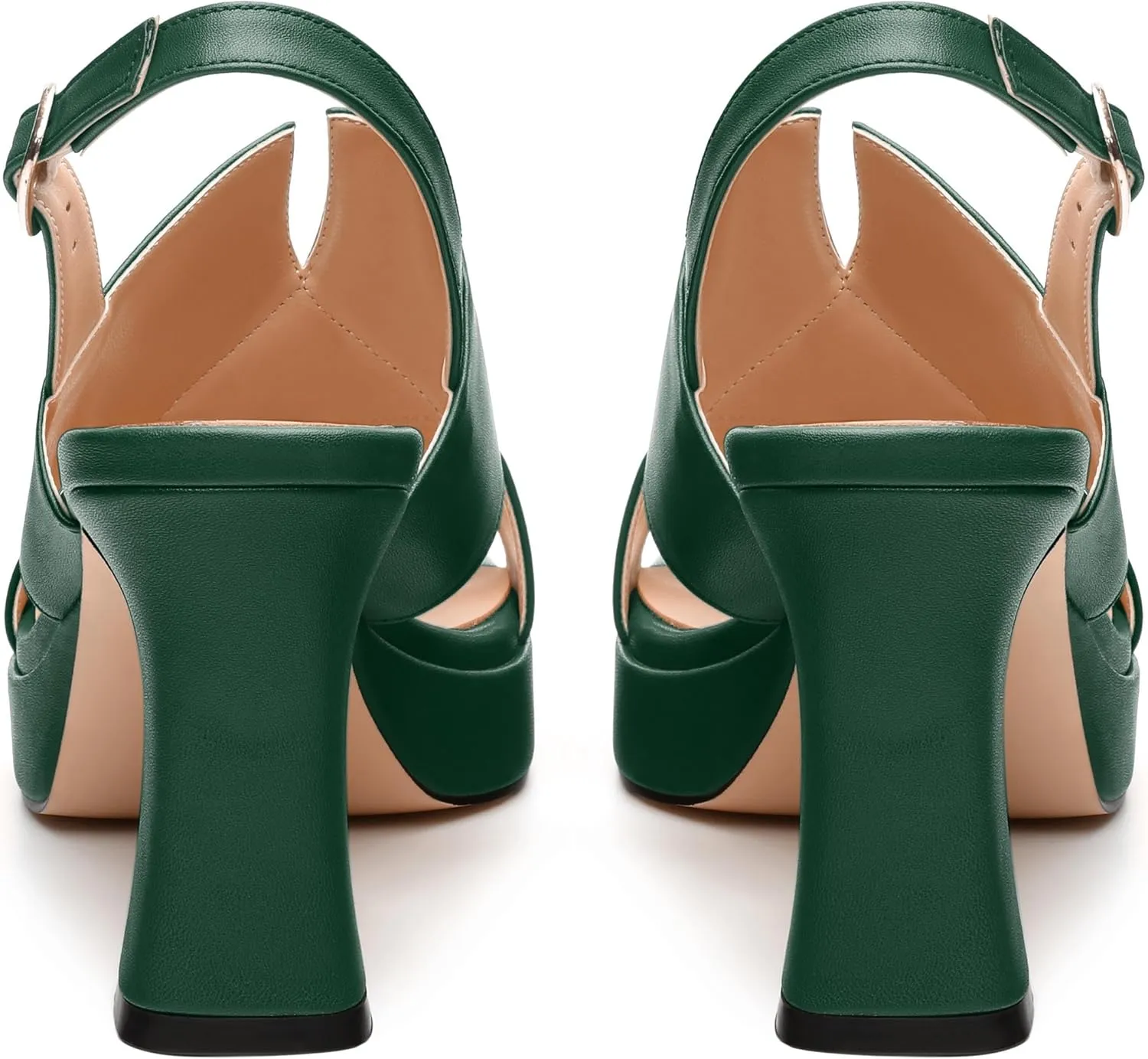 Womens Platform Sandals, Square Peep Toe Chunky Heel Ankle Strap Sandals for Women, Leather Insole Heeled Sandals with Buckle 3.3"