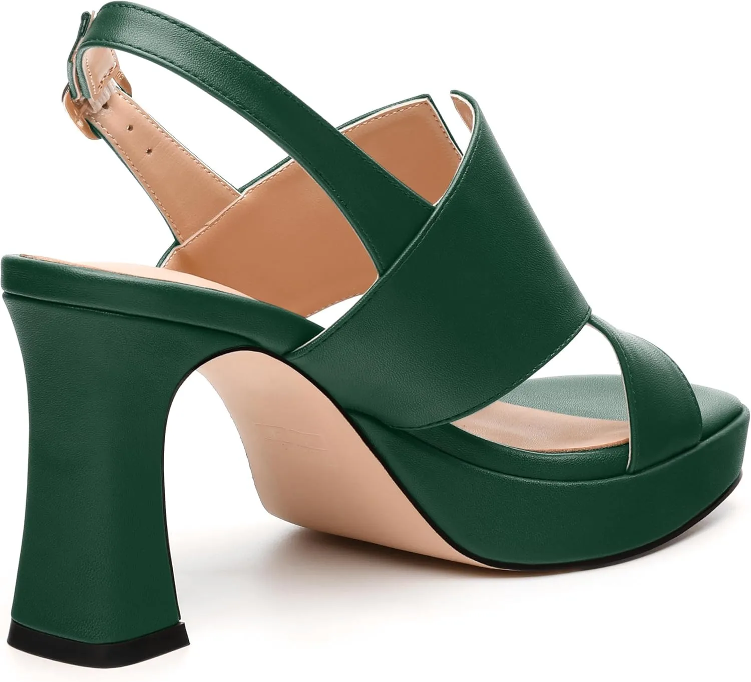 Womens Platform Sandals, Square Peep Toe Chunky Heel Ankle Strap Sandals for Women, Leather Insole Heeled Sandals with Buckle 3.3"