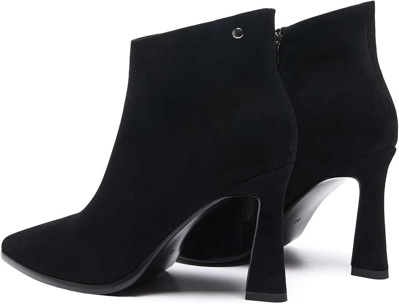 Womens Pointed Leather Thick High Heels 8.5cm/3.3in Rivet Ankle Boots Fashion Retro Party Boots