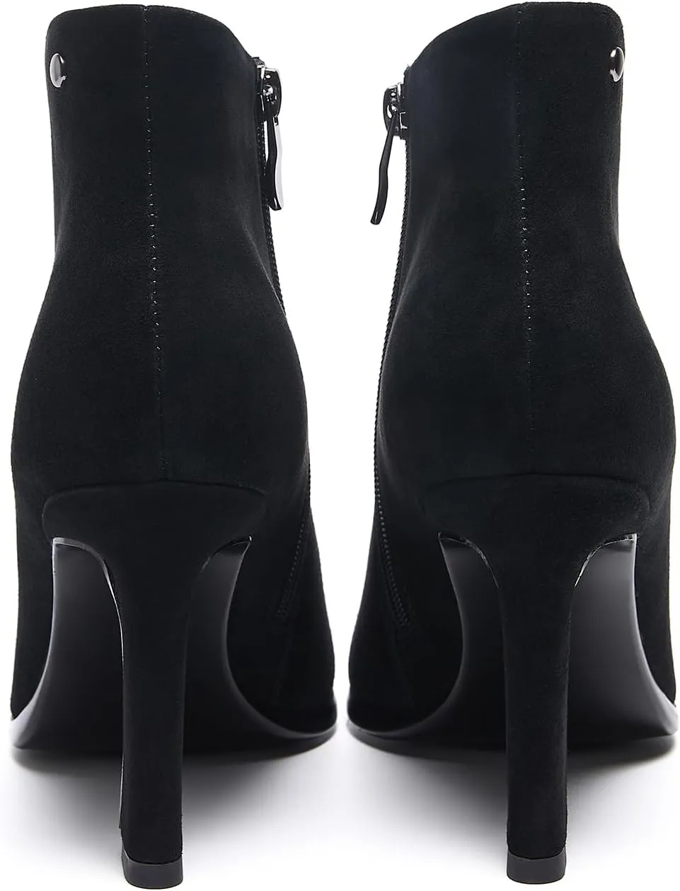 Womens Pointed Leather Thick High Heels 8.5cm/3.3in Rivet Ankle Boots Fashion Retro Party Boots