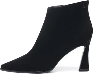 Womens Pointed Leather Thick High Heels 8.5cm/3.3in Rivet Ankle Boots Fashion Retro Party Boots