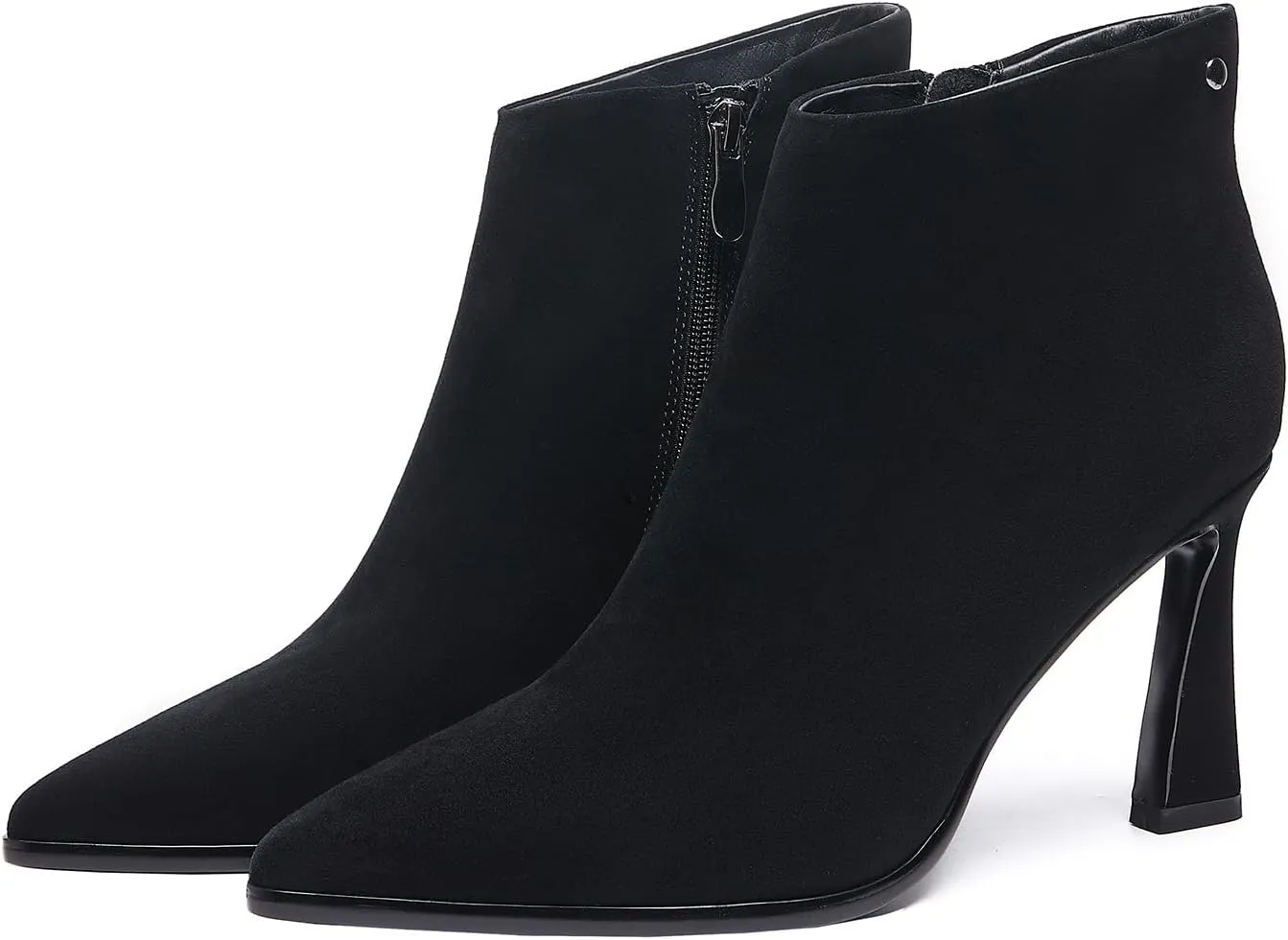 Womens Pointed Leather Thick High Heels 8.5cm/3.3in Rivet Ankle Boots Fashion Retro Party Boots