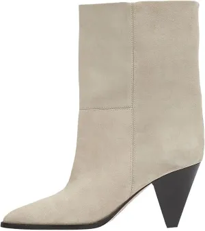 Women's Pointed Toe Ankle Boots High Heel Booties Fashion Chunky Heel Mid Calf Boots Dress Winter Comfy Warm Relaxed Slouchy Warm Casual Suede